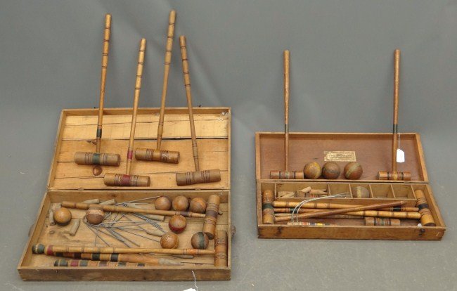 Croquet Sets: Lot two early boxed croquet sets.