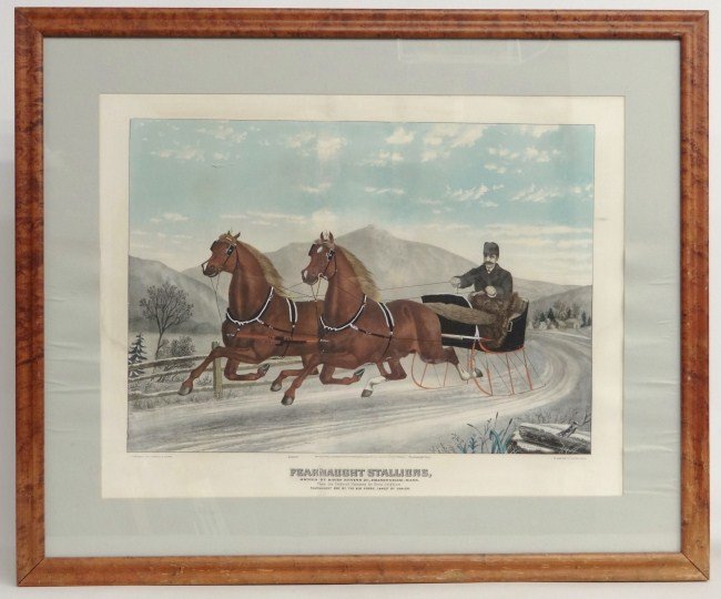Print: "Fearnaught Stallions": Early sleigh print "Fearnaught Stallions..", published by Haskell & Allen. Imperfections. Sight 22" x 28".