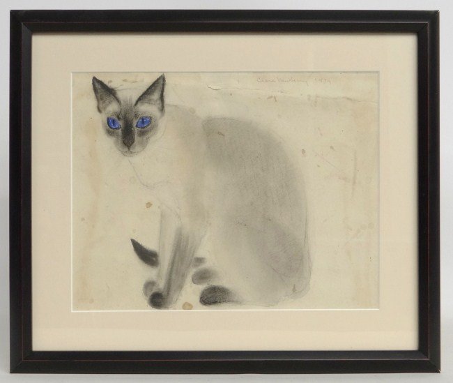 Drawing Clare Newberry: Drawing of cat signed and dated "Clare Newberry 1934" (Oregon 1903-1970). Sight 10 1/4" x 13".