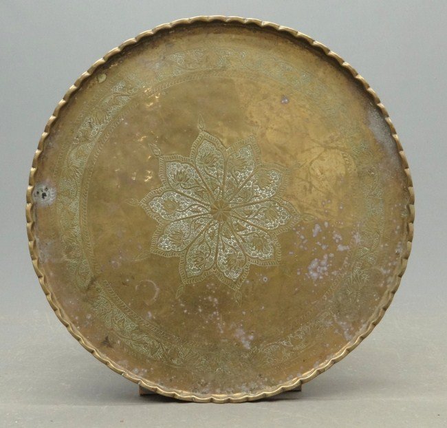 Brass Tray: Large decorative brass tray. 36 1/2" Diameter.