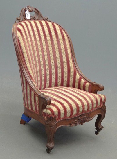 Victorian Chair: Victorian slipper chair. Left rear leg needs castor repair.