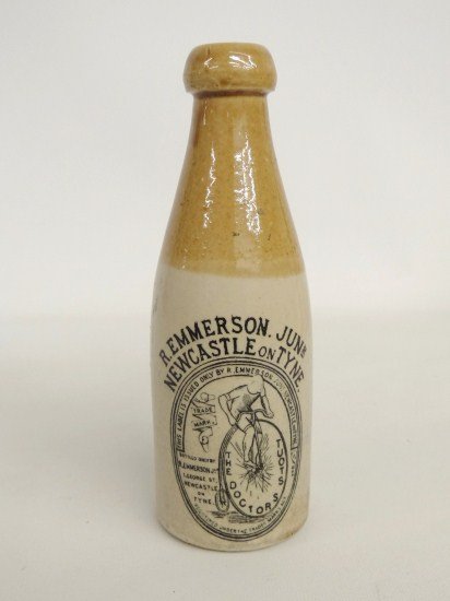 19th C. Stoneware Beer Bottle: 19th C. English stoneware beer bottle.