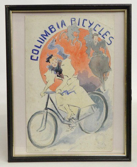 Original Columbia Poster Water Color: Original water color for Columbia poster - Framed. 13 x 8 1/4".