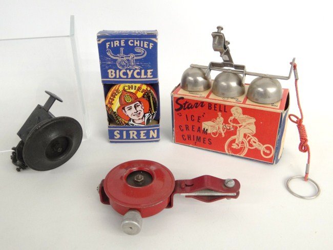 Bicycle Siren and Bell Lot: (3) bicycle sirens and a Starr bell.