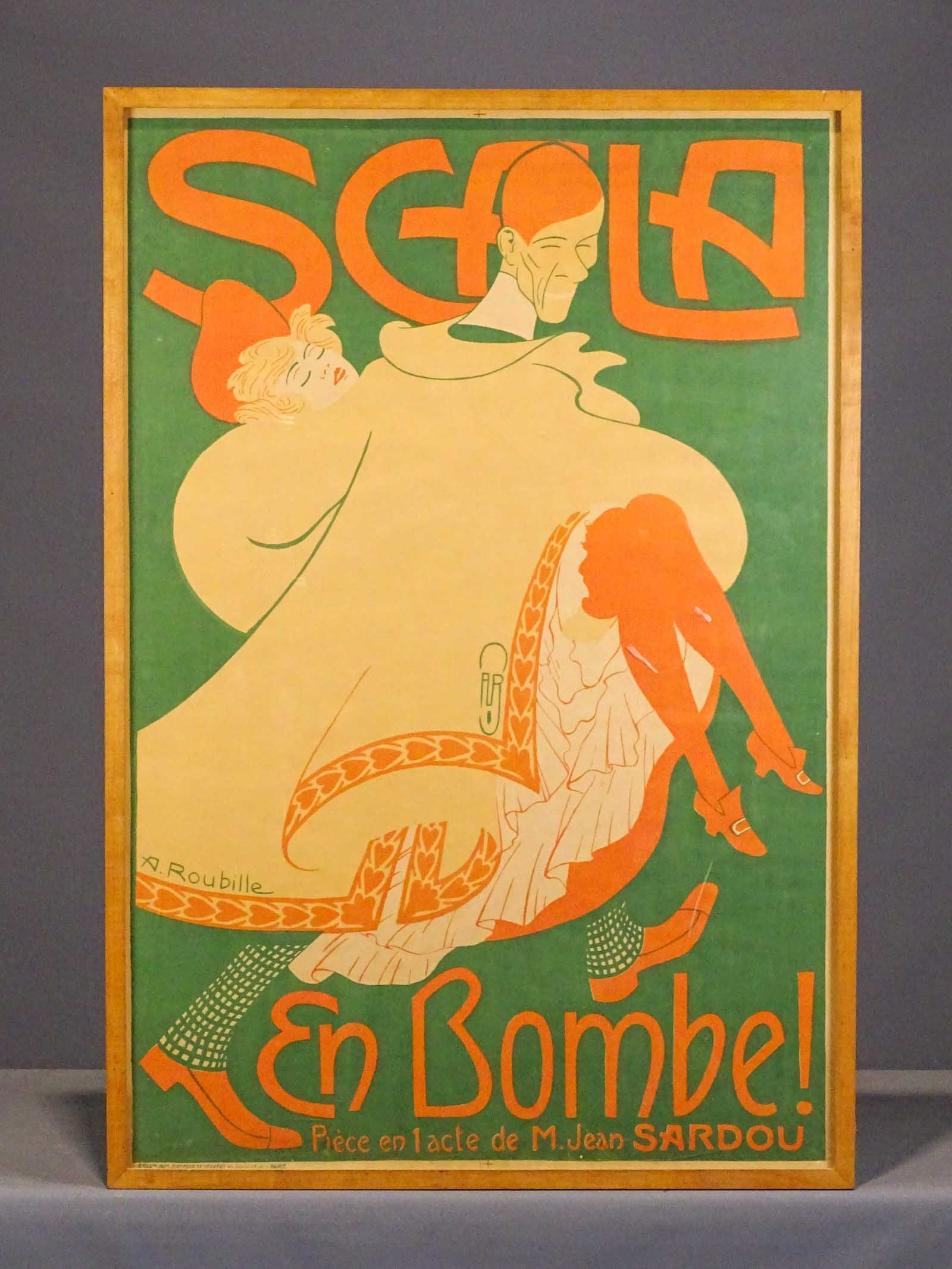 French Poster: Early French framed poster. Artist A. Roubille. Sight 44" x 29 1/2", overall 46" x 31 1/2".