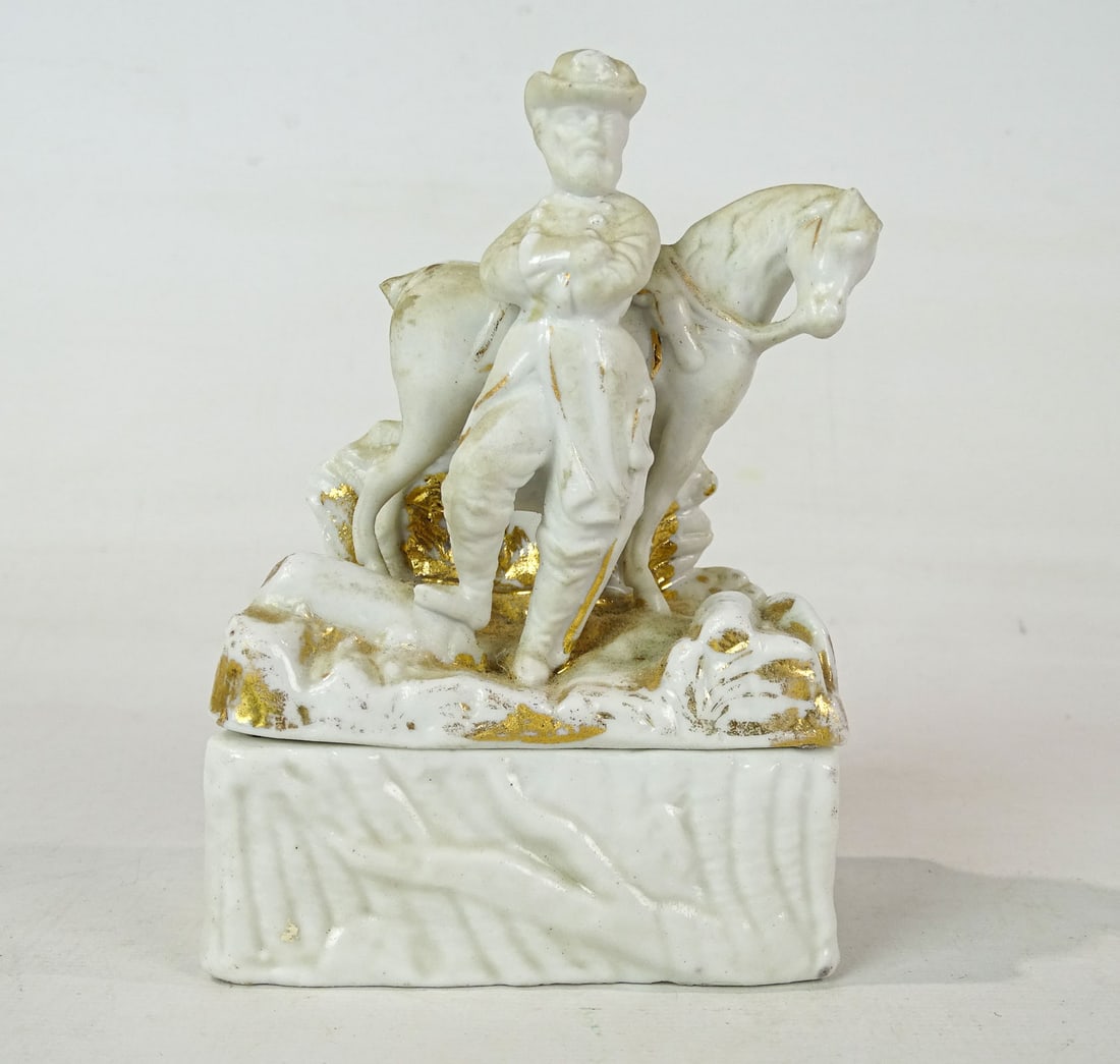 19th c. General Grant Trinket Box: 19th c. bisque General Grant trinket box. 5" Ht..