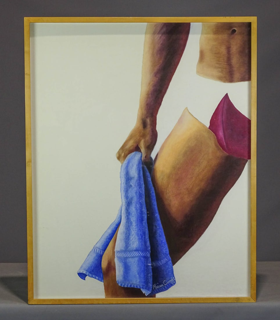 Miriam Cassell Pastel: Original pastel by Miriam Cassell. "THE FIRST OF JULY". Dated 1984. 39 1/2" x 31 1/2", overall 42" x 33".
