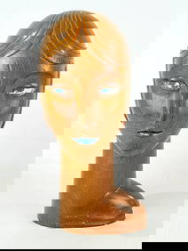 Art Deco Wooden Carved Female Head (1 of 8)