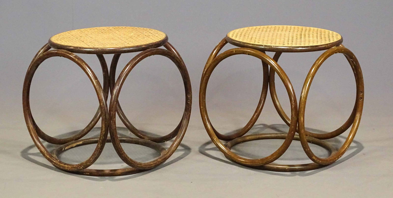 Pair Cane Seat Bentwood Stools (1 of 5)
