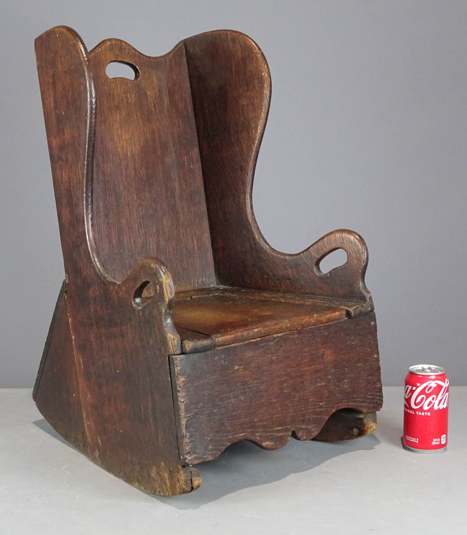 19th c. Child's Potty Seat: 19th c. oak child's potty seat. 16" x 12" x 25" Ht..