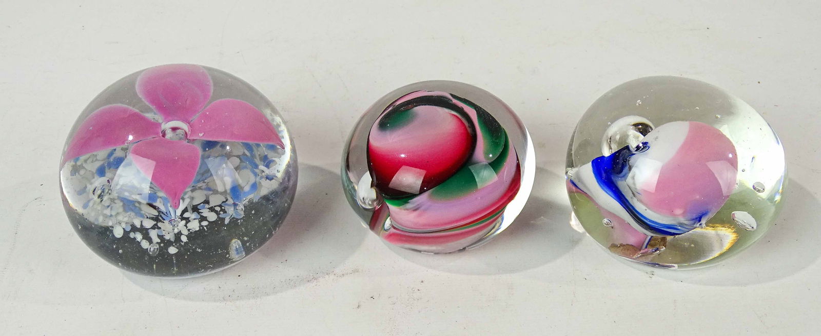 Art Glass Paperweights: Lot (3) art glass paperweights. Largest 3" D.. Signed underside.