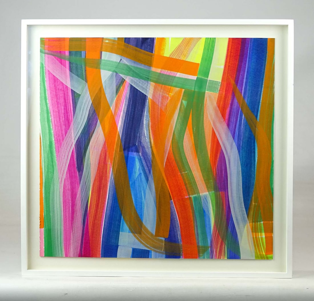 Greg Goldberg (Active): Greg Goldberg (active), abstract "NYC HORIZONTAL VERTICAL". Signed verso. 15 1/2" x 16 1/2", overall in frame 18" x 19".