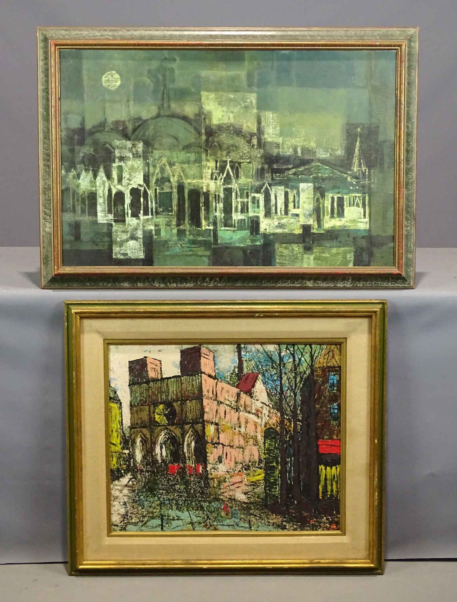 Artwork Lot: Lot (2) original paintings. Modernist subjects. Oil on canvas/wooden panel. Overall in frames 28" x 33" and 38 1/2" x 26 1/2".