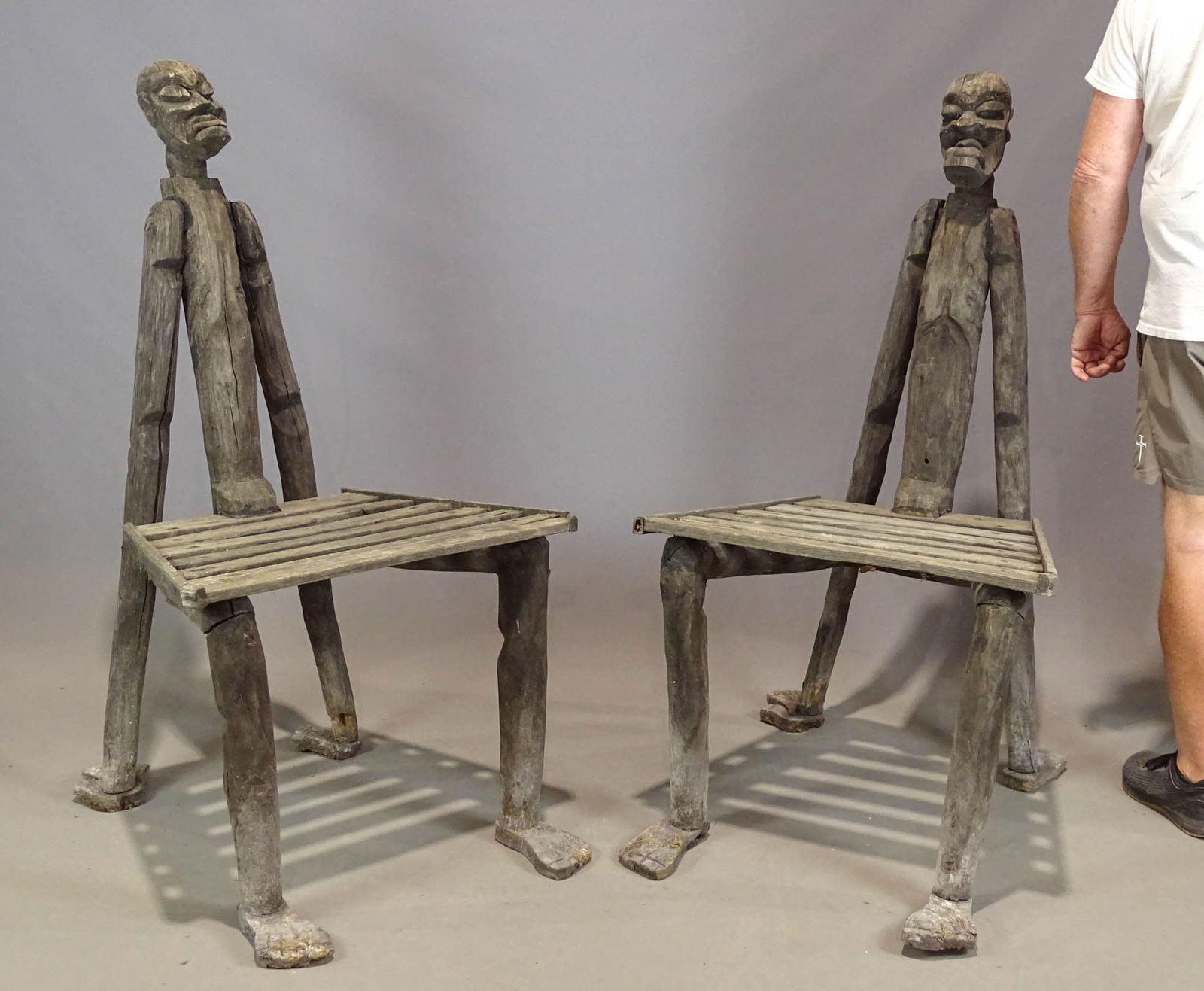Pair of Indonesian folk art Wooden Chairs (1 of 8)