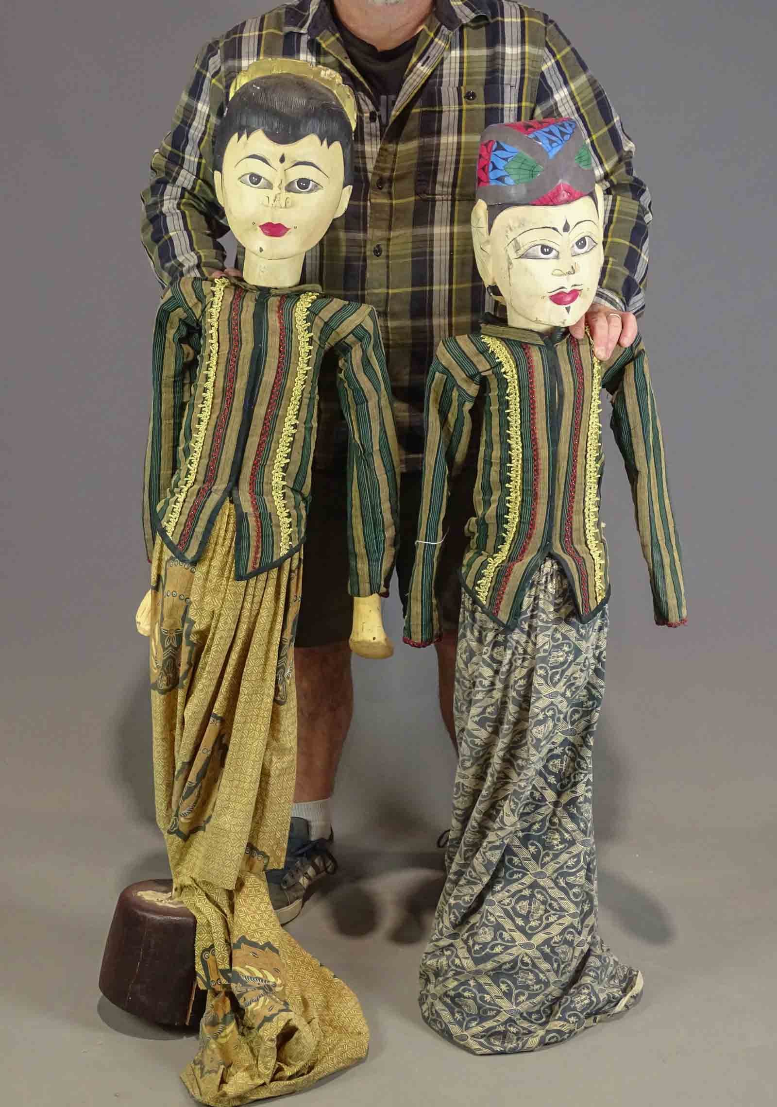 Pair Indonesian Tall Puppets: Pair of Indonesian tall puppets. 52" Ht..