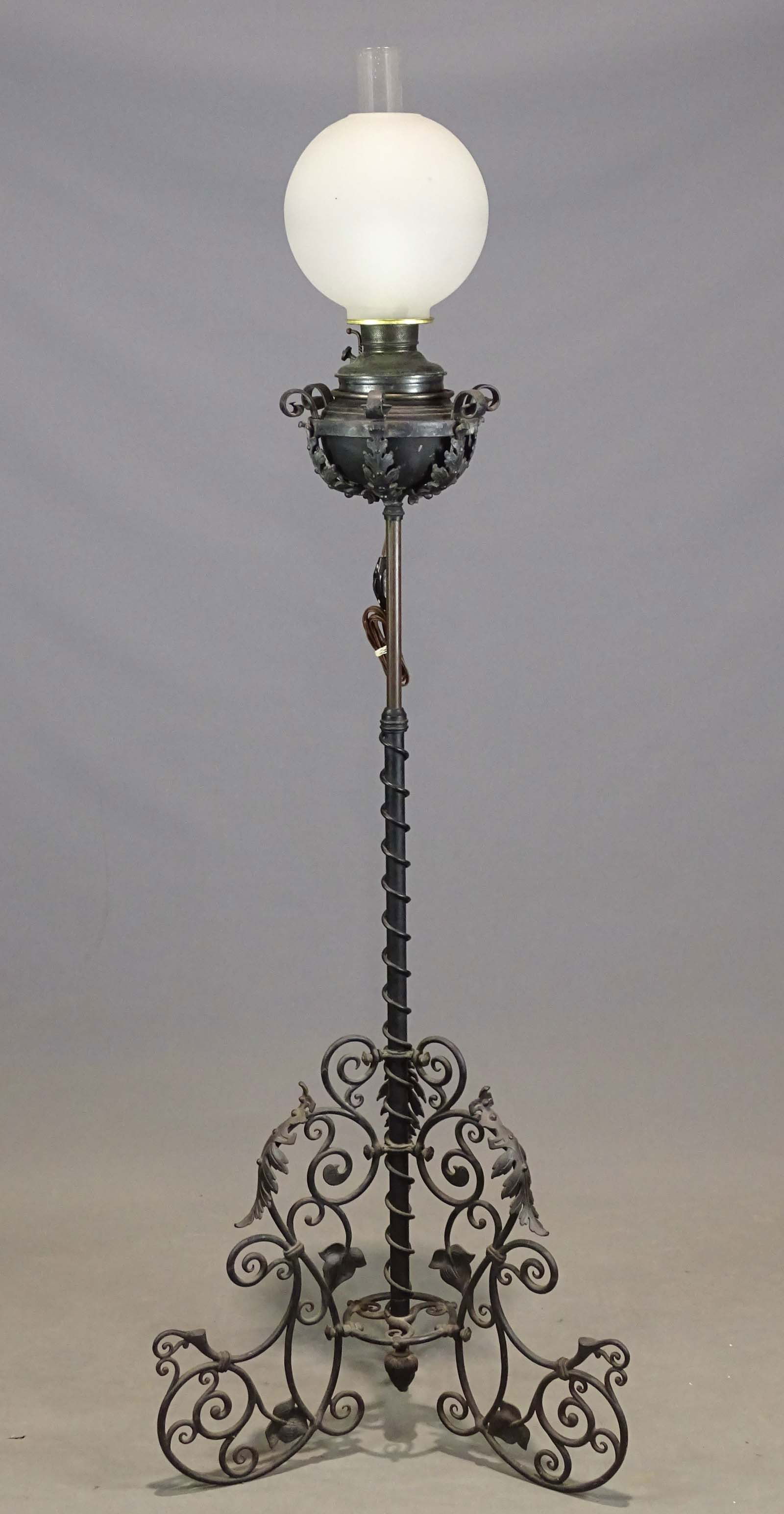 Wrought Iron Piano Lamp: Wrought iron piano lamp. 60" Ht..