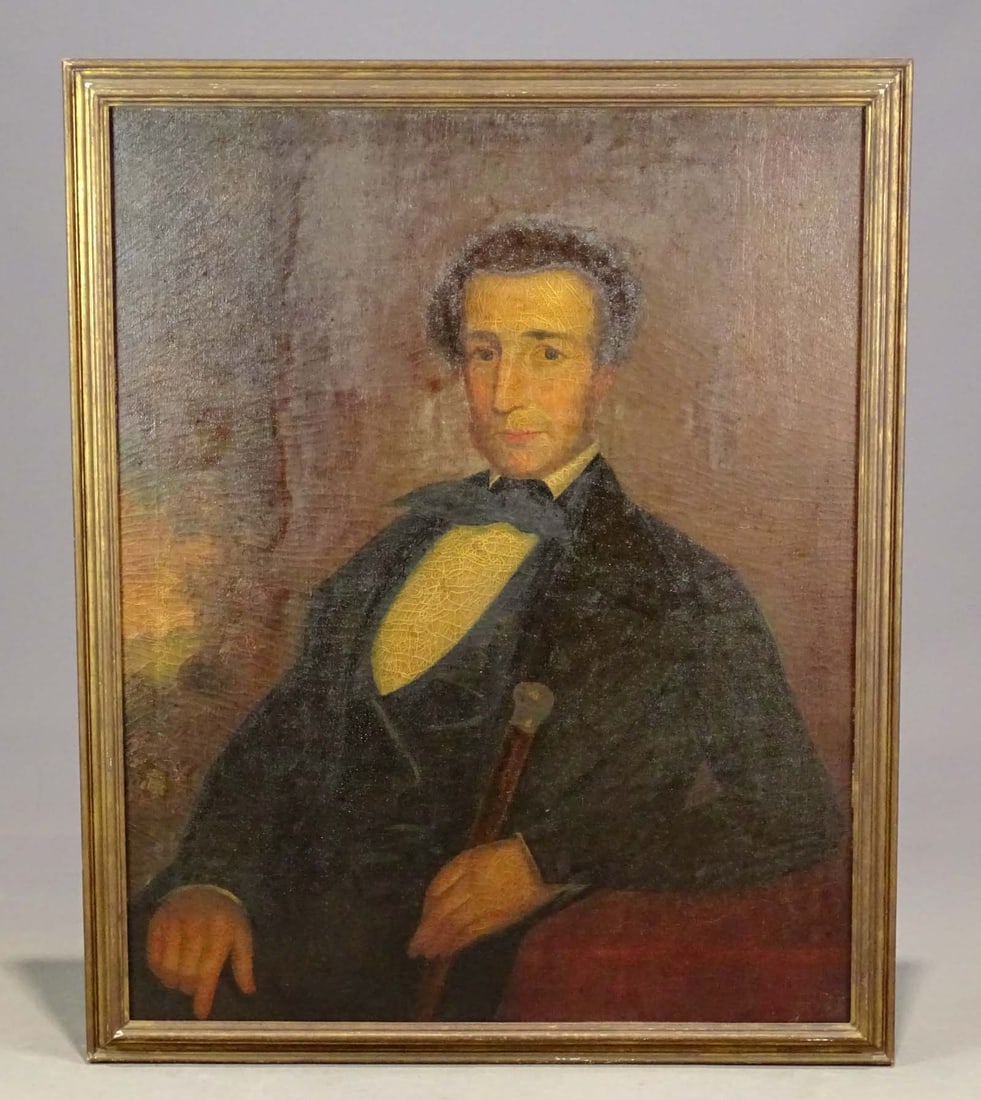 19th c. Portrait of a Man: Painting: 19th c. portrait of a man. Oil on canvas. 35 1/2" x 29", overall 39 1/2" x 32".