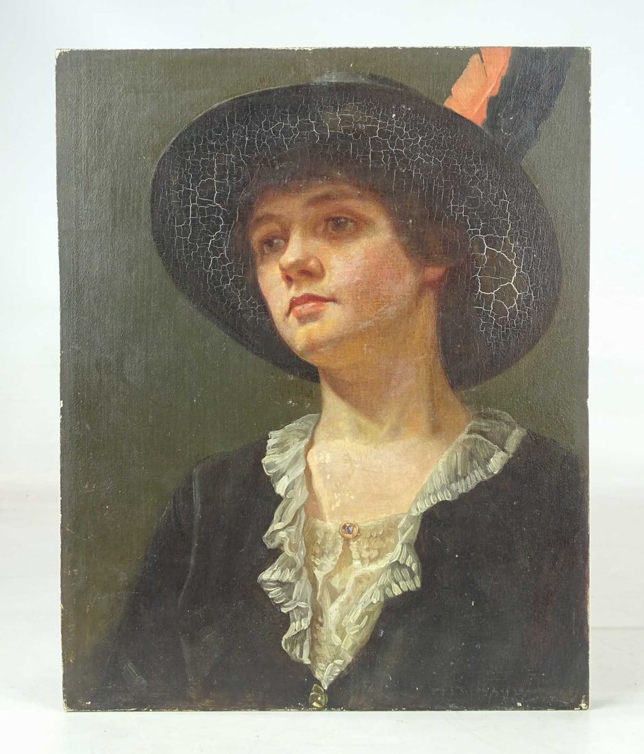 Frank Von der Lancken (1872-1950): Painting: Frank Von der Lancken (1872-1950), portrait of a woman. Oil on wood panel. 11 1/2" x 9 1/4".