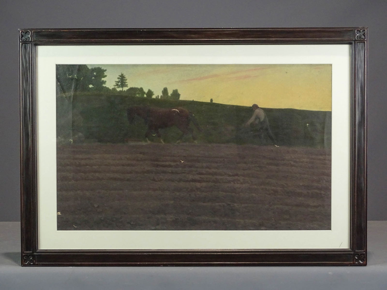 Frank Von der Lancken (1872-1950): Painting: Painting: Frank Von der Lancken (1872-1950),man plowing, oil on canvas. Sight 15 1/2" x 25 1/2", overall 22 1/2" x 33".