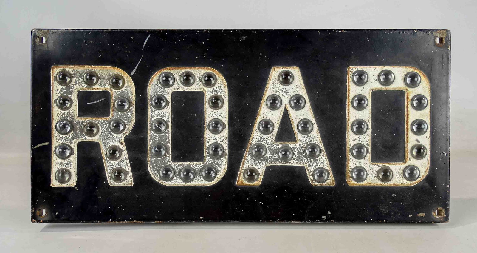 Early "ROAD" Sign: Early jeweled metal "ROAD" sign. 9" x 19".