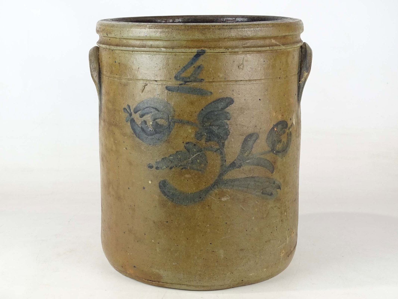19th c. Stoneware Crock: 19th c. decorated stoneware crock. 11" D., 13 1/4" Ht..