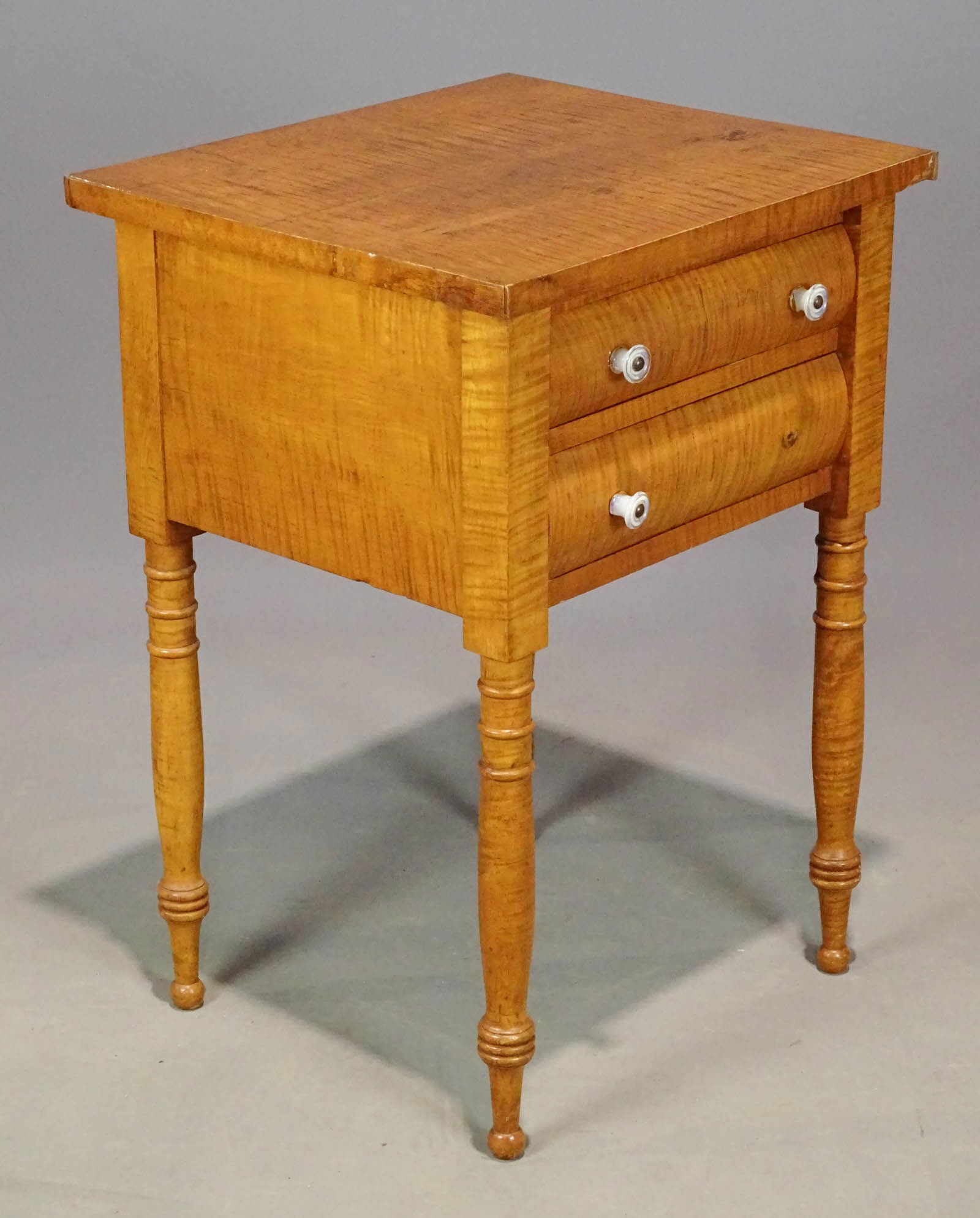19th c. Tiger Maple Work Two Drawer Stand (1 of 9)