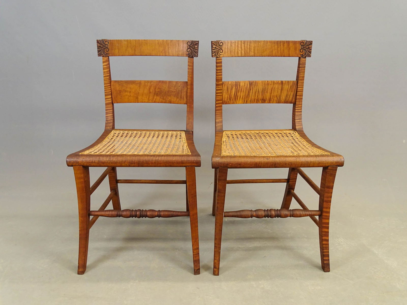 Pair 19th c. Tiger Maple Federal Chairs (1 of 14)