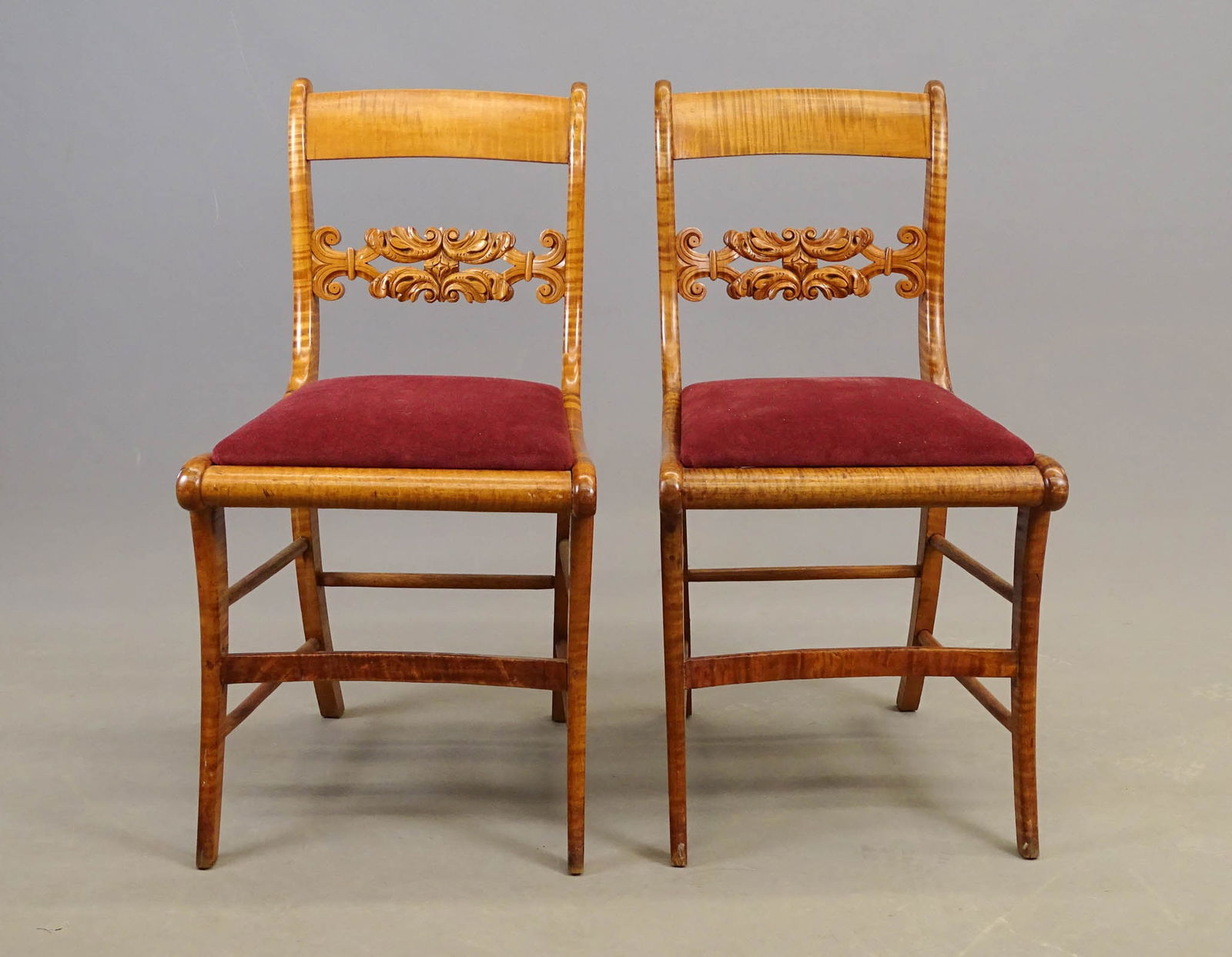 Pair 19th c. Tiger Maple Federal Chairs (1 of 7)