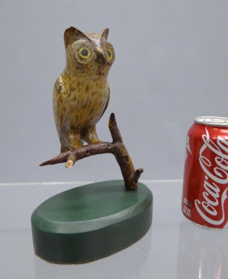 Folk Art Owl Carving: Folk art owl carving attributed to Enoch Benner Port Clyde Maine. 8 1/2" Ht.
