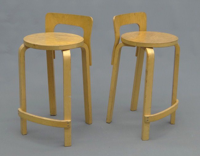 Alvar Aalto Stools: Pair Alvar Aalto stools. 28" Ht.