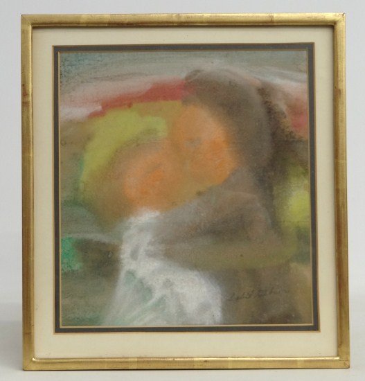 Painting Sybil Gibson: Outside art painting pastel "Kissing" signed Sybil Gibson (Alabama 1908-1995), sight 12" x 11". Ex: Guennol Collection.