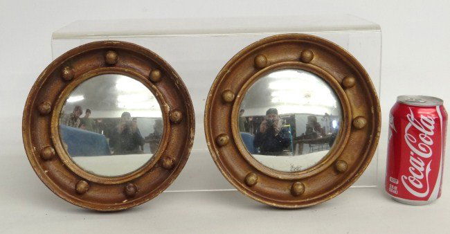 Pair 19th c. Miniature Convex Mirrors: Pair 19th c. miniature convex mirrors. 8" Diameter each.