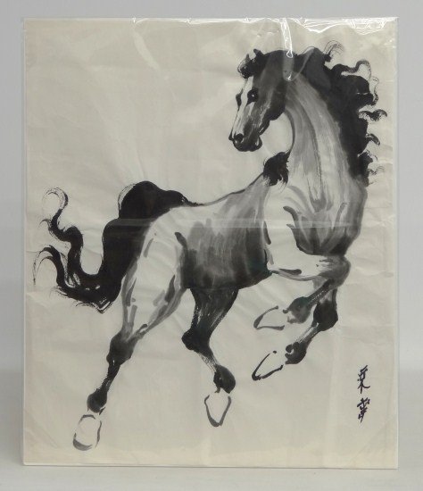 Watercolor Barney Illions: Japanese style watercolor by carousel artist and carver "Barney" (Bernard Joseph), Illions (1901-1988. son of famed carousel carver Marcus Illions). Unframed 24" x 20".