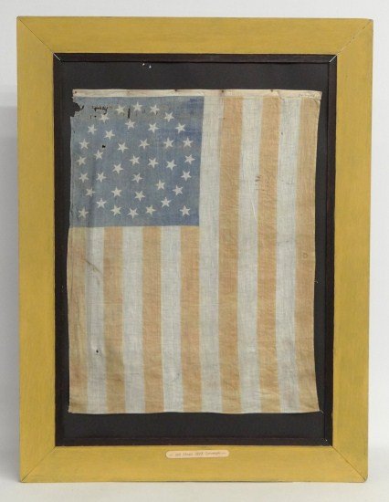 Early American Flag: Early American flag, 38 stars Colorado 1877. Sight 23" x 30 1/2".