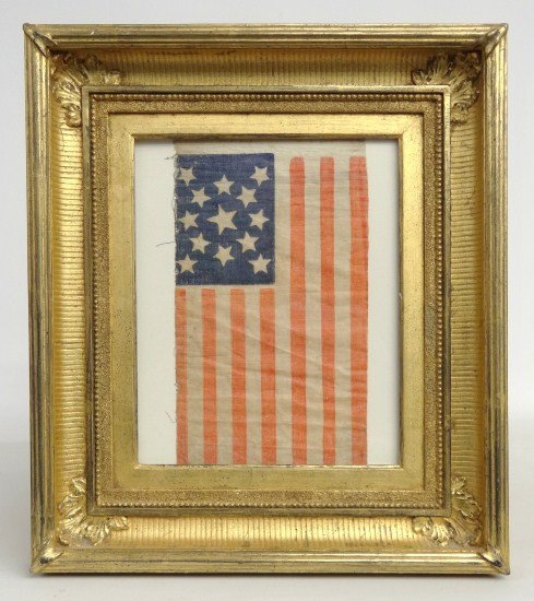 Early American Flag: Early American 13 star flag. Sight 5 1/2" x 9 1/2".