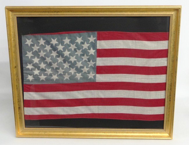 Early American Flag: Early American flag, 39 stars. Sight 29" x 18".