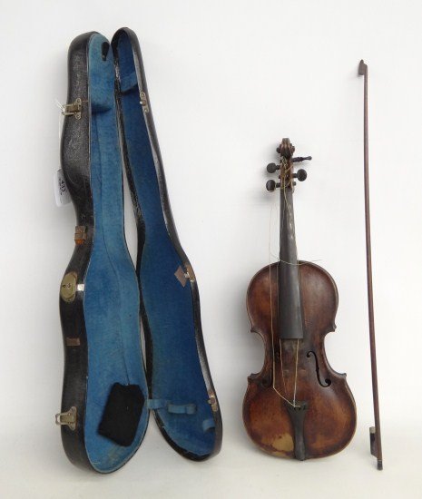 Antonious & Hieronymus Violin: Early violin label reads "Antonious & Hieronymus Fr. Amati Creonen Andrea fil. F. 1644". 23" Length. Also has bow marked "Dodd".