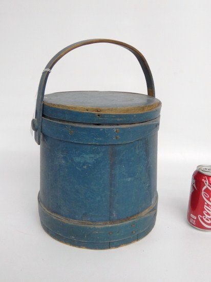 19th c. Firkin: 19th c. firkin in old blue paint. 15" Ht.
