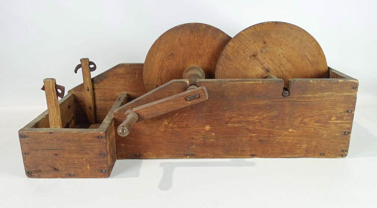 19th c. Quilling Wheel: 19th c. Quilting wheel. 30" x 13", 13" Ht.. Missing one spool.