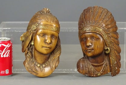 Pair Chalkware Native American Wall Hangings