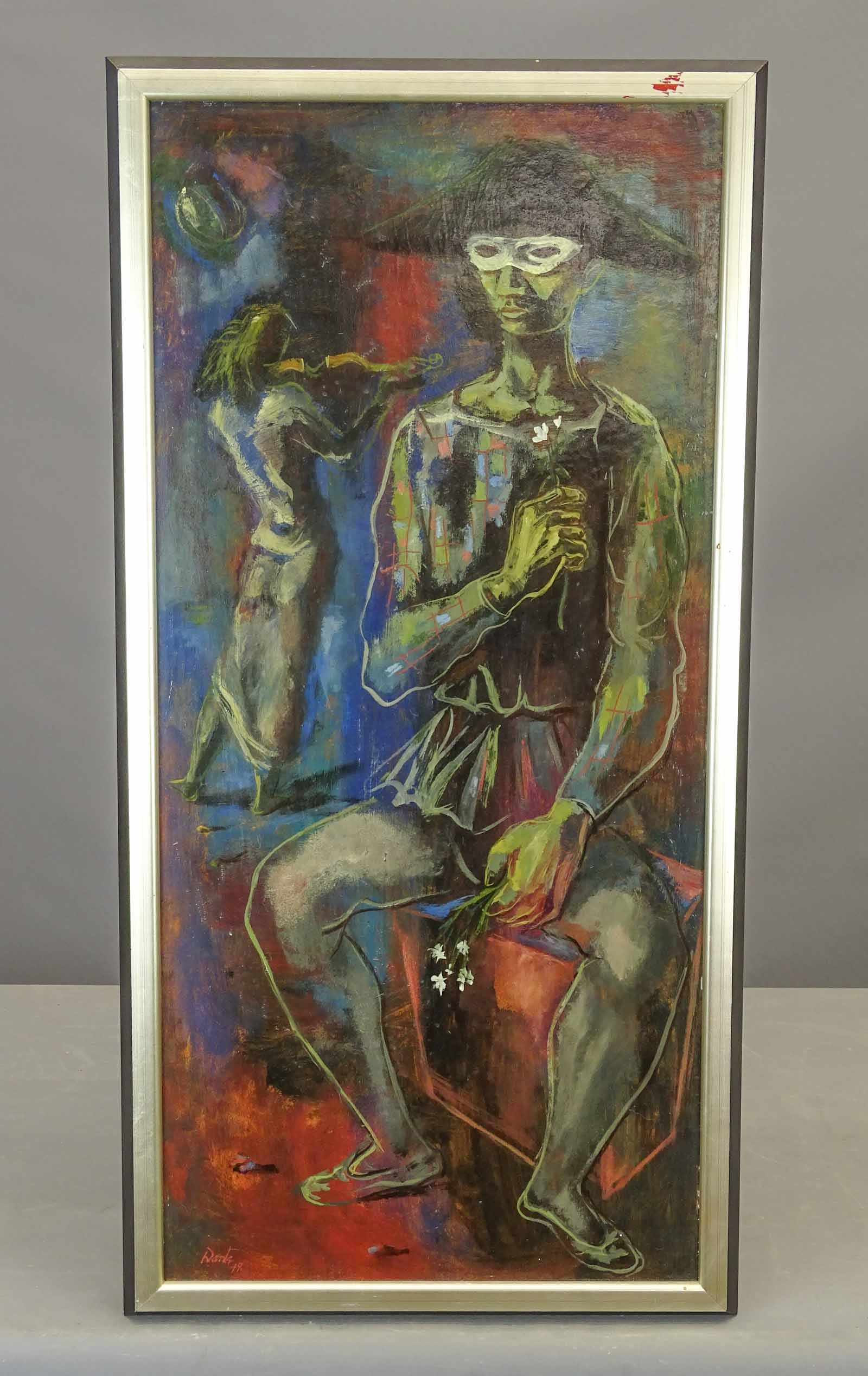 Dante (20th Century): Painting: Dante (20th Century), seated figure, oil on panel. Signed and dated '79 LLC. Possibly Giglio Dante (1916-2007). Sight 31 1/2" x 14 1/2", overall 34" x 16 1/2".