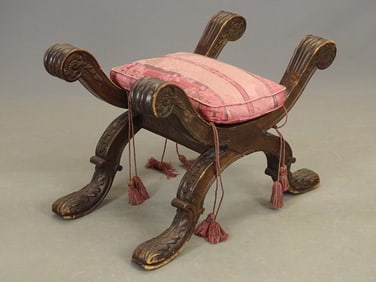 Continental Carved Mahogany Stool
