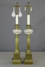 Pair Brass Column Lamps