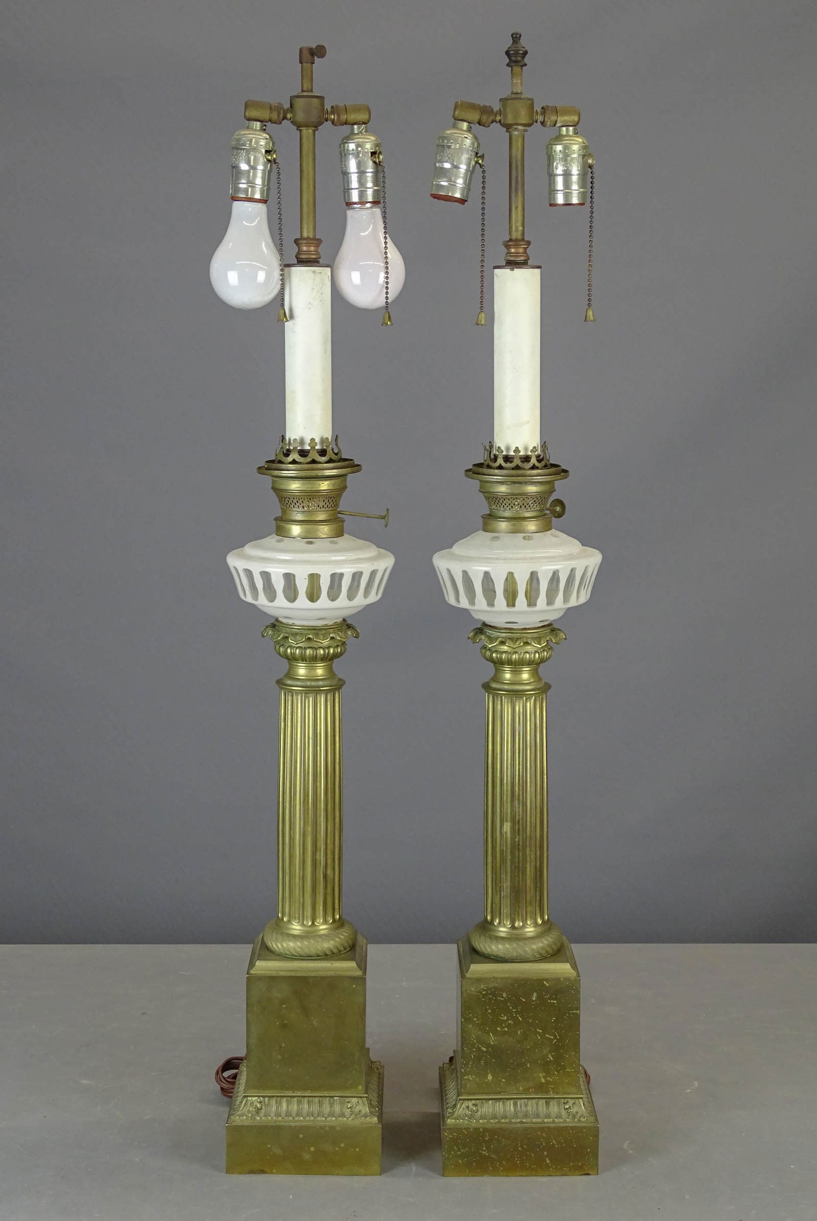 Pair Brass Column Lamps (1 of 5)