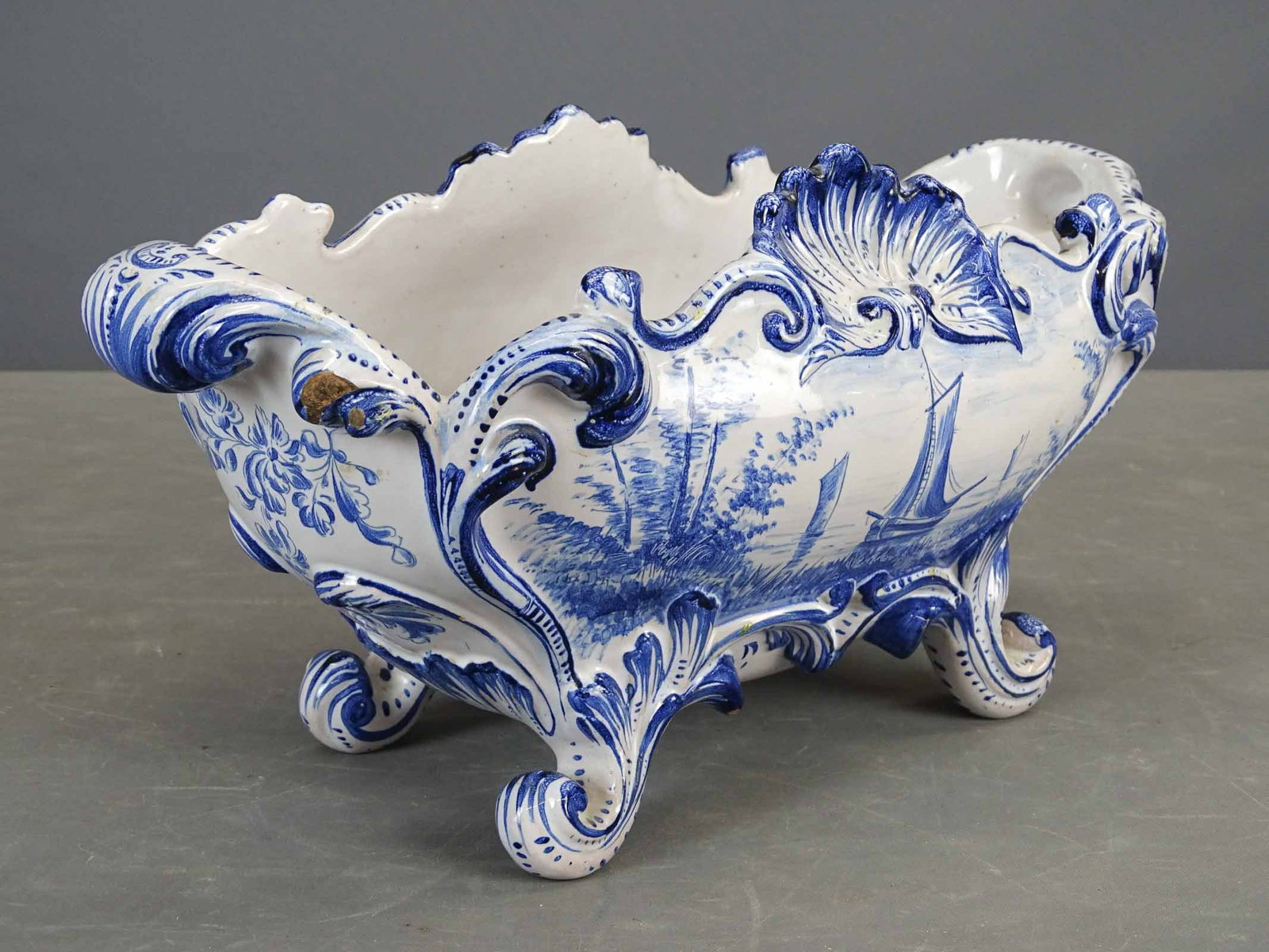 Delft Flower Jardinaire: 19th or early 20th Century Delft flower Jardinaire. 14" W., 7" Ht..