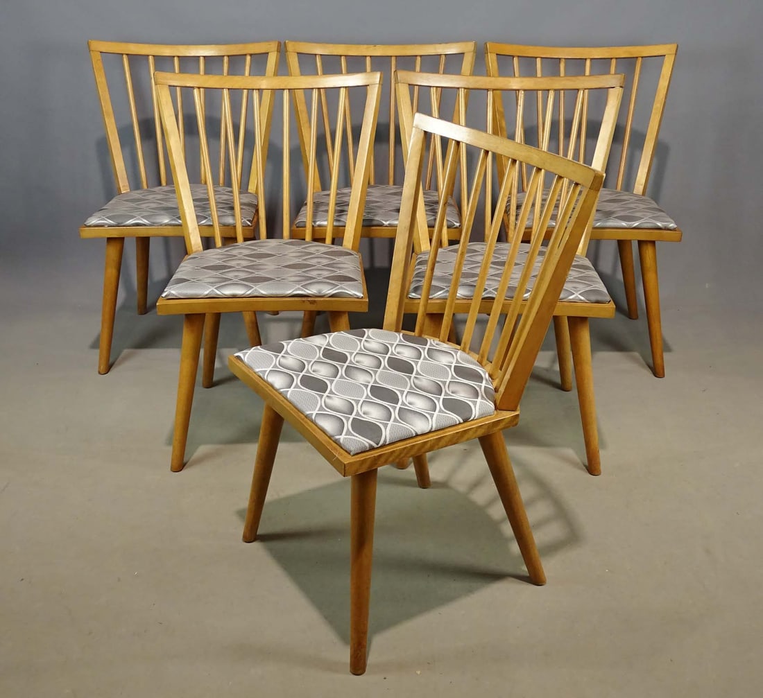Set of Mid Century Chairs: Set of (6) Mid Century marked "CONANT-BALL FURNITURE MAKERS". 18" seat Ht., 33" overall Ht..