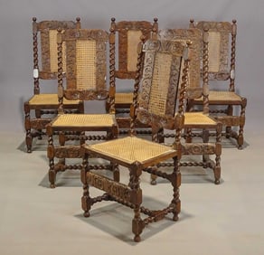 Set of (6) Jacobean Cane Back Chairs