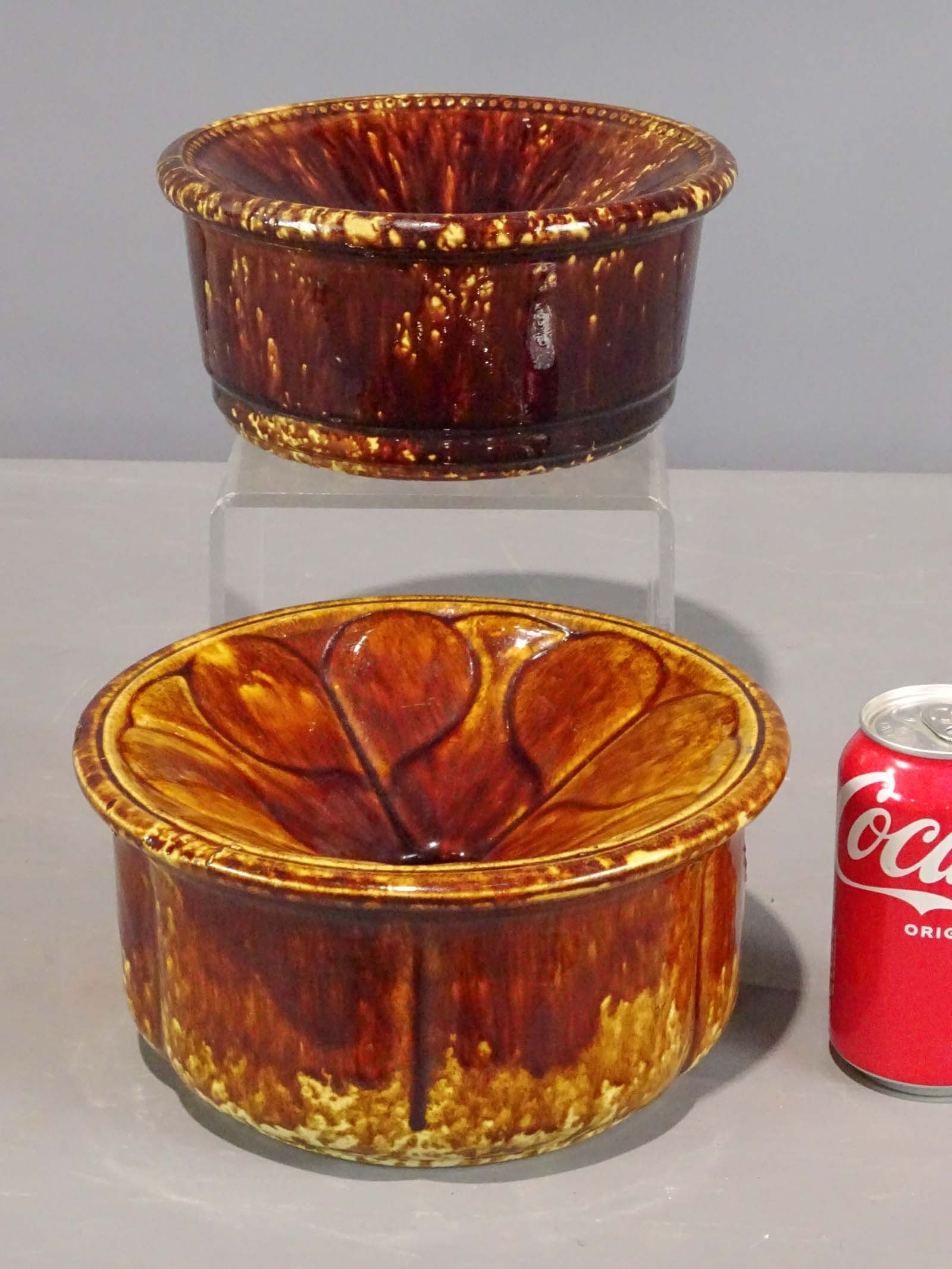 Rockingham Glaze Spittoons: Two 19th c. Rockingham glaze spittoons. 9" D..