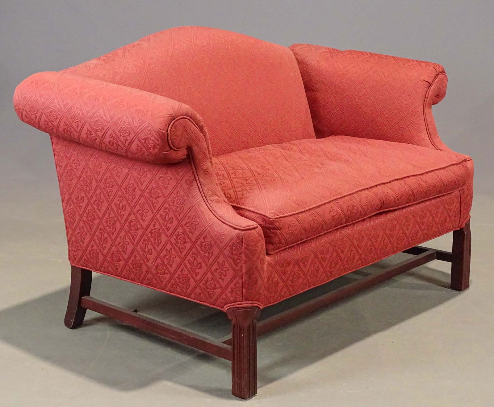 Upholstered Settee: Hunt Galleries upholstered settee. 56" x 30" x 33" Ht..