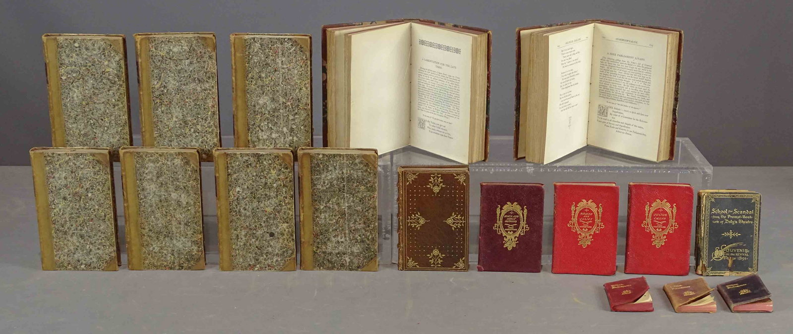 Book Lot: Lot including Volumes I, II "POLITICAL BALLADS", (7) Volumes of "THE LADY OF THE MANOR" (1825), assorted miniature books.